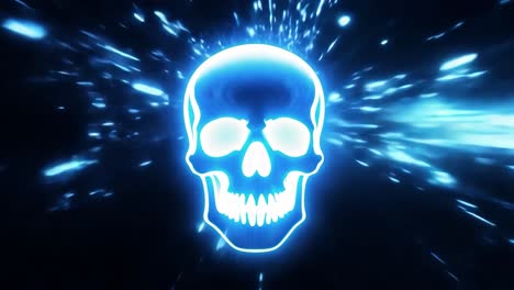 glowing blue skull in a dark abstract background