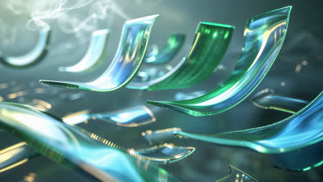abstract metallic curved shapes in green and blue