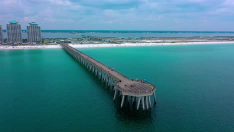 panning left aerial view of the navarre beach fl pier