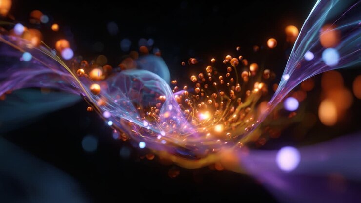 Vibrant Abstract Waves of Light and Particles Flowing in a Hypnotic Dance Through a Dark Background Creating an Enchanting Visual Experience