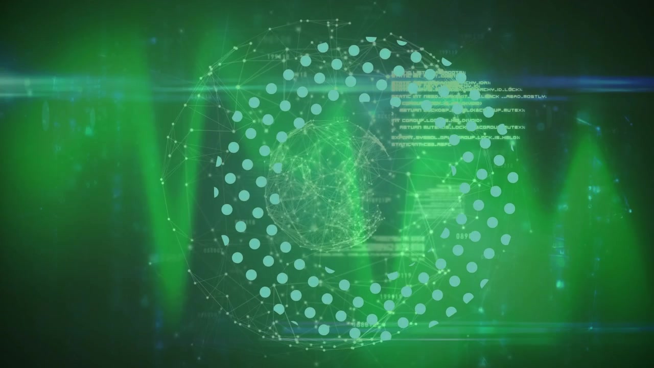 Digital Globe and Data Visualization on Green Background