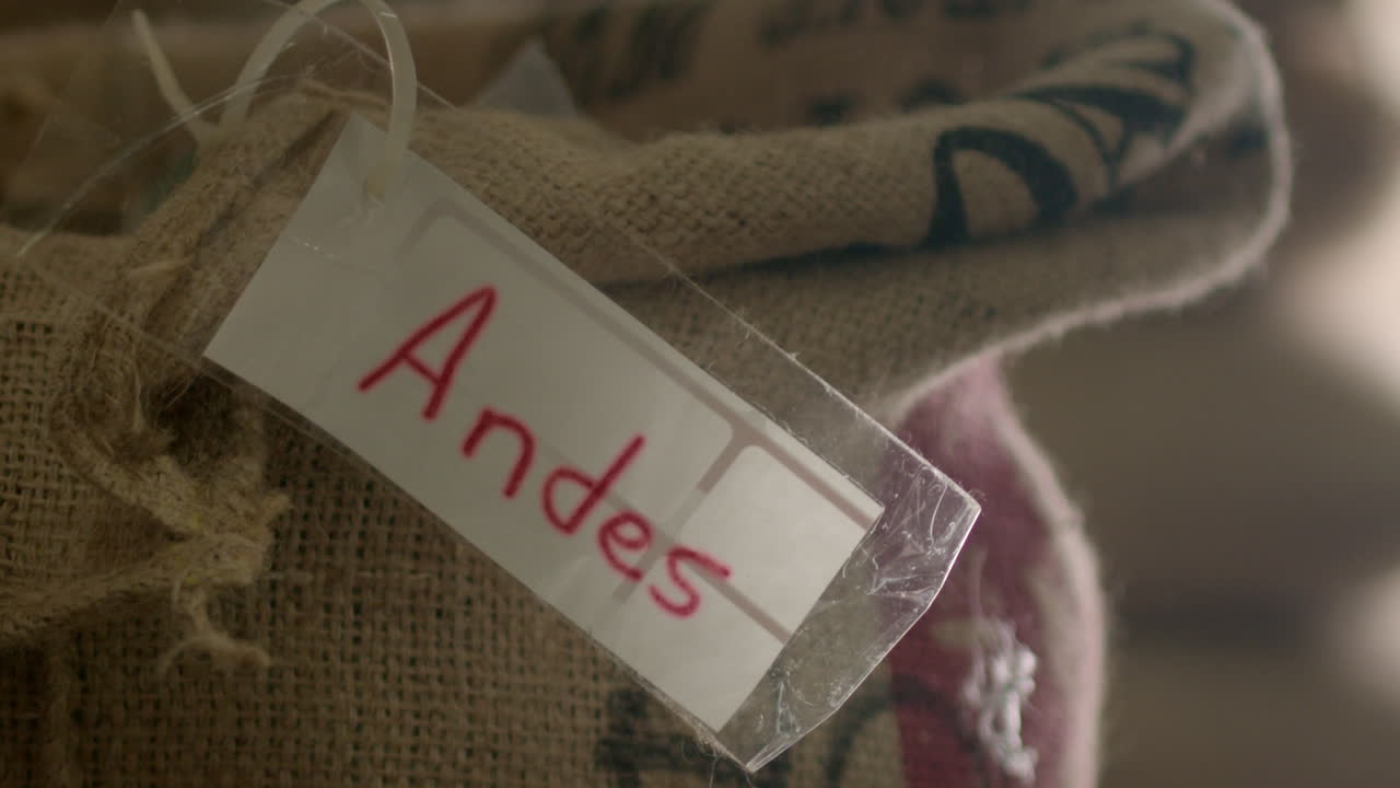 Close up of Andes Coffee Beans in Burlap Sack