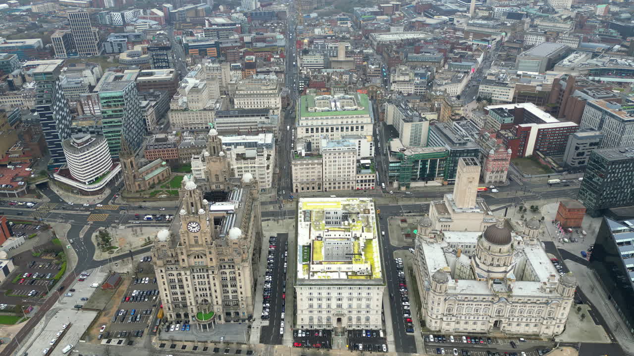 Aerial view of the city centre near River Mersey Liverpool, England