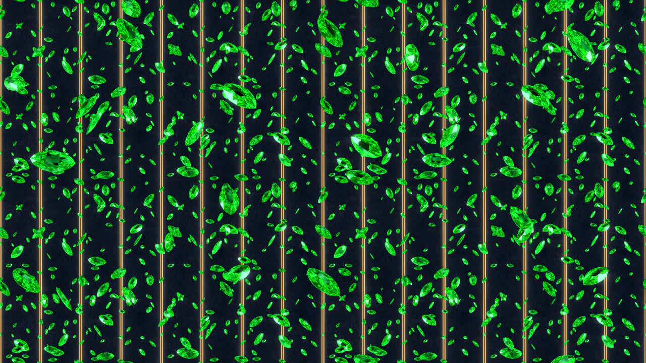 에메랄드 보석 배경 루프 타일 떨어지는 금 디스플레이