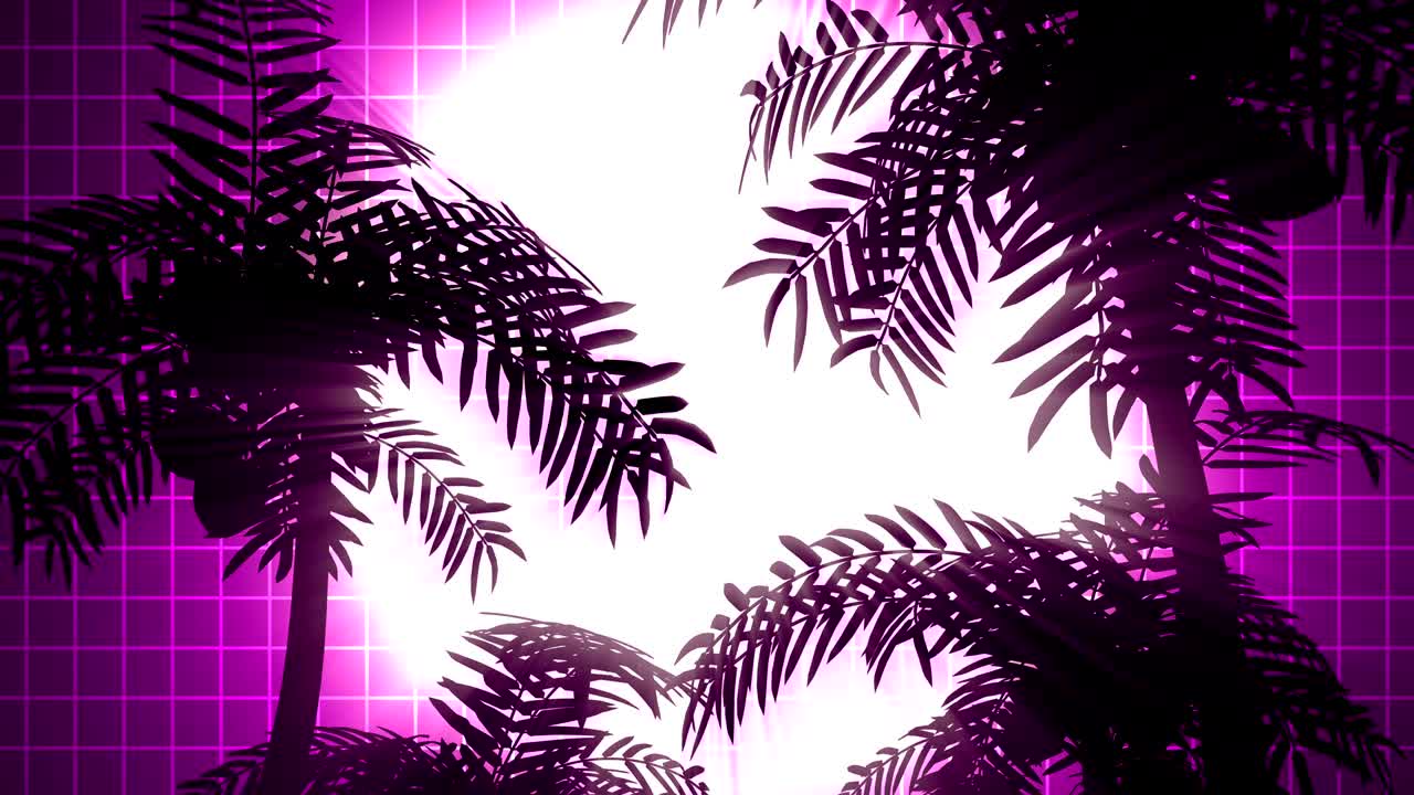 fondo retro futurista con palmeras en un fondo de sol. en bucle