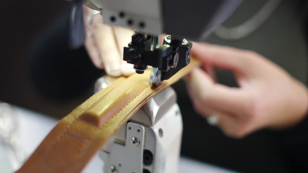 Sewing leather with a machine