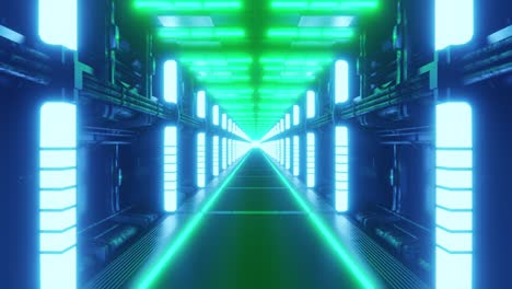 illuminated hallway of futuristic spaceship. 3d infinite loop
