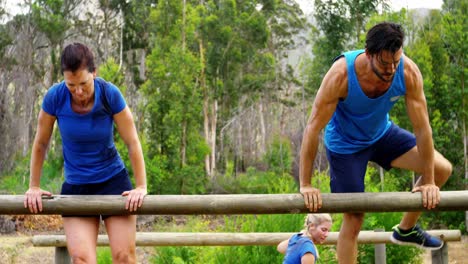 personas en forma saltando sobre los obstáculos durante el curso de obstáculos 4k