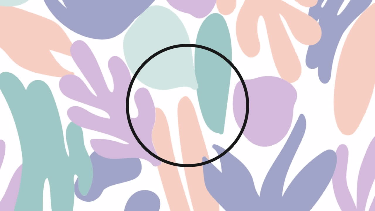 ⁇ 색 바탕에 파스텔색 잎 모양 위에 검은색 반지의 애니메이션