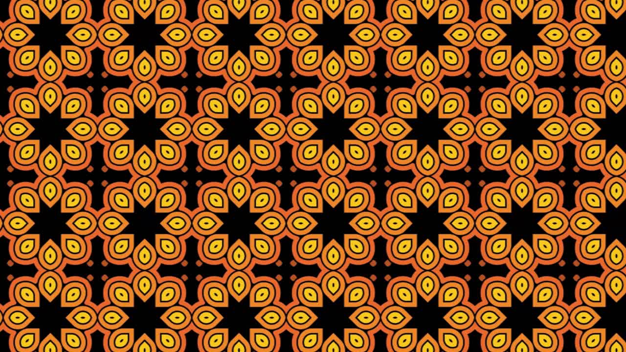 el patrón geométrico naranja-amarillo sobre un fondo negro