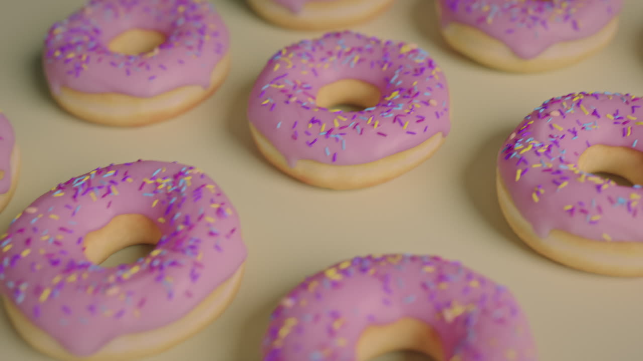 Pink glaze donuts on a yellow background