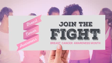 Animation-of-and-breast-cancer-text-over-group-of-diverse-group-of-women