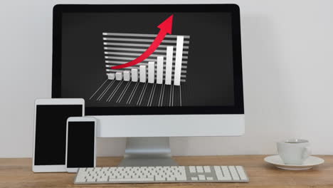 animation of a computer monitor showing an economy graph on the screen