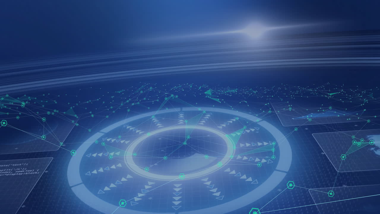 미래의 순환 인터페이스를 통해 디지털 네트워크 및 데이터 포인트 애니메이션