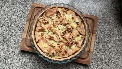 savory pear and walnut tart with blue cheese