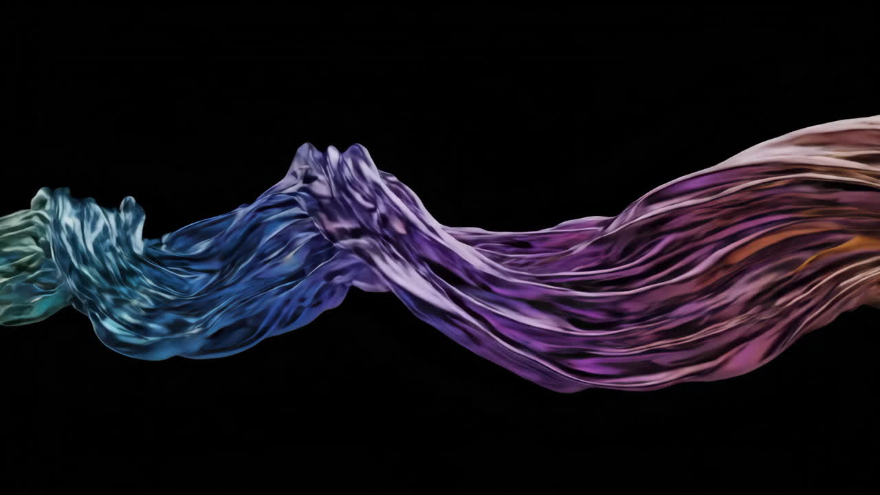 Abstract Flowing Iridescent Fabric on Black Background