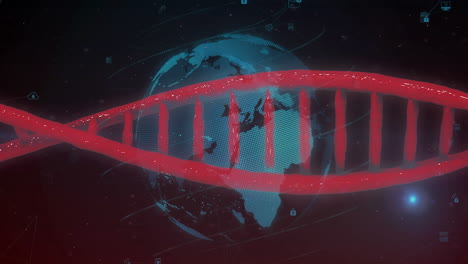 animation of dna strand, globe and data processing