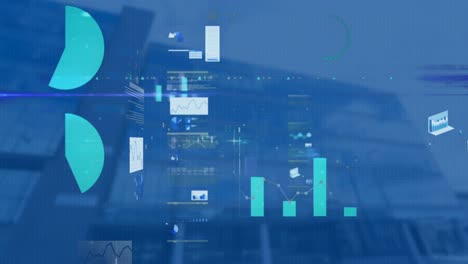 Animation-of-statistical-data-processing-against-low-angle-view-of-tall-building