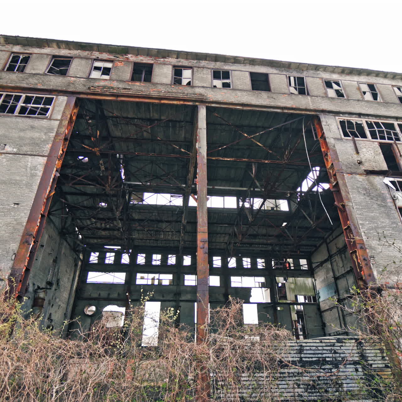 Abandoned factory interior. Old industrial building for demolition