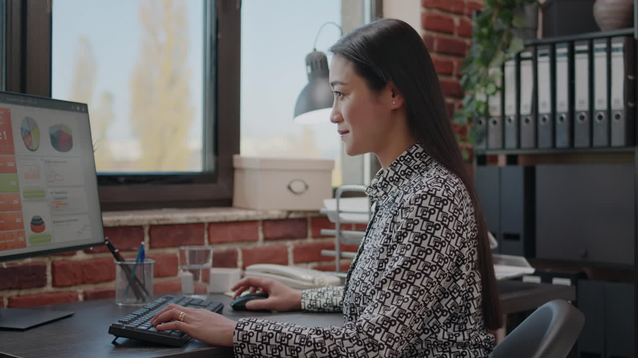Employee using computer to work on business project