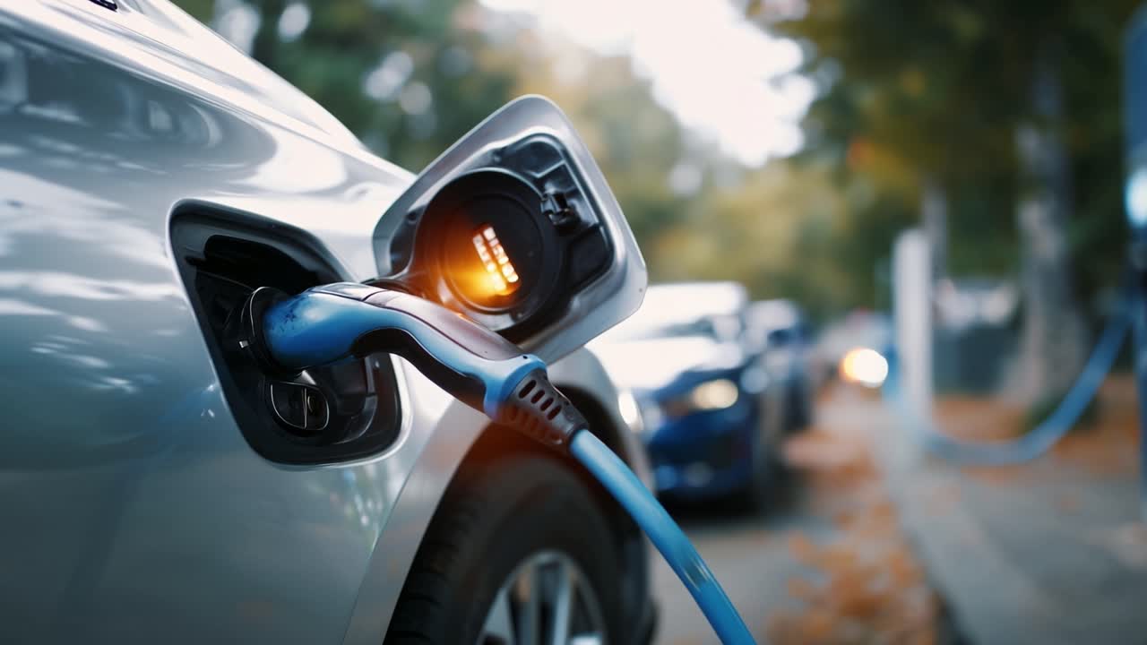 Açık Hava Şarj İstasyonunda Şarj Olan Elektrikli Araba