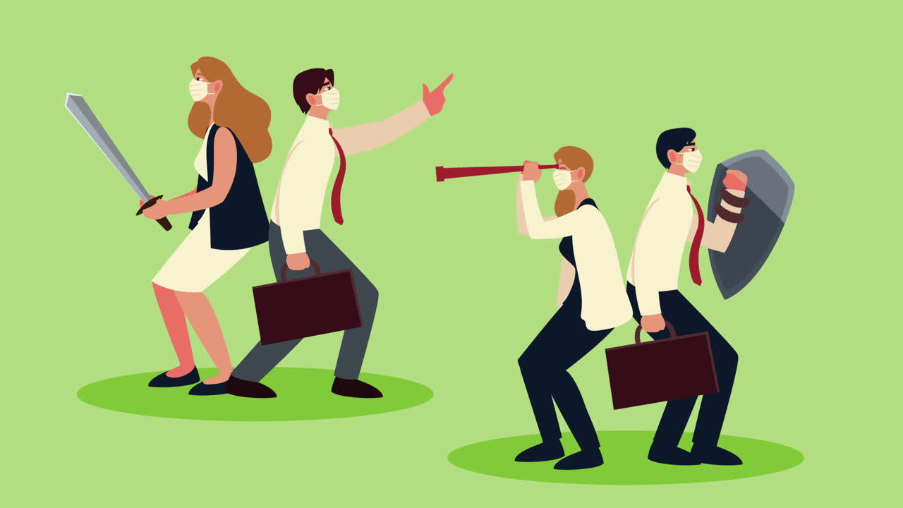 의료 마스크를 착용한 사업가 캐릭터