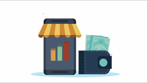 animación de comercio electrónico con estadísticas en el teléfono inteligente
