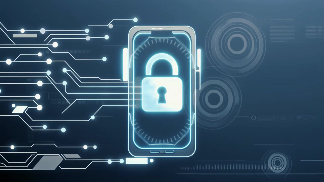 Digital Security on Smartphone with Padlock and Circuit Board
