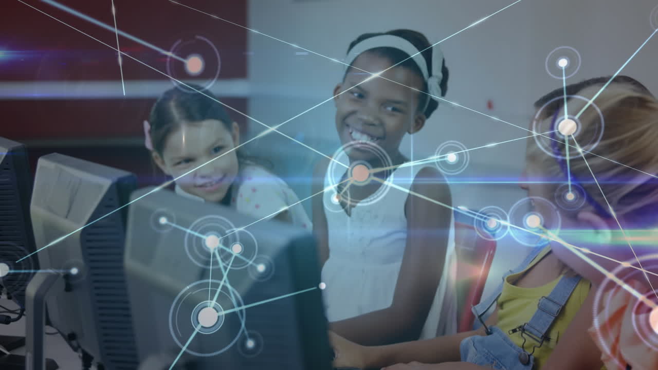 Animation of network of connections over school children using computers