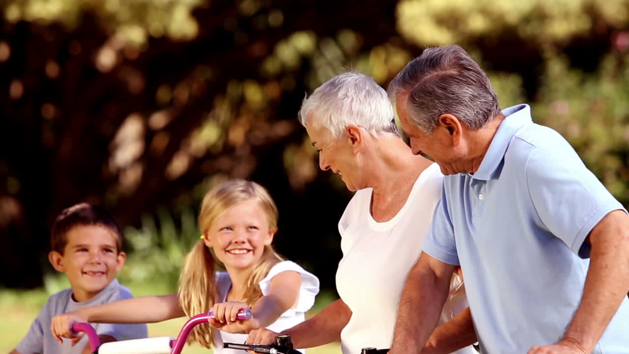 Grandparents and grandchildren on bikes