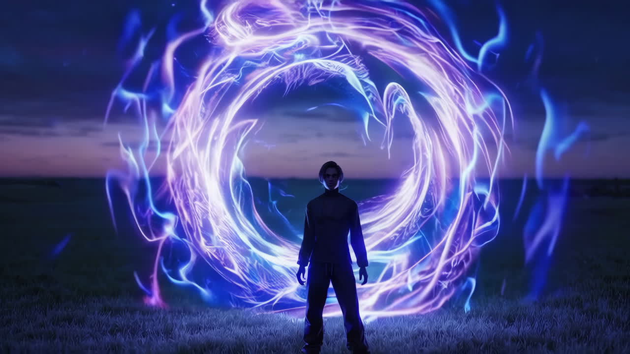 Person Standing in Glowing Energy Field