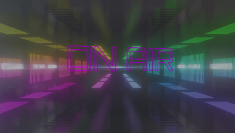 animation of on air text over neon shapes on black background