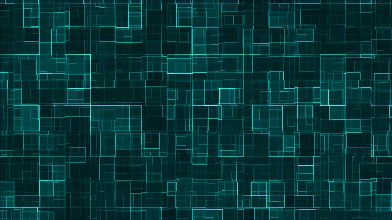 Blue Matrix Circuit: Abstract Animation of Data Processing in Dark Cyberspace. Hi-Tech Background with Glowing Lines and Futuristic Concepts