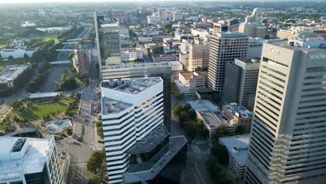 downtown and riverfront in richmond, virginia | aerial circling view | summer 2021