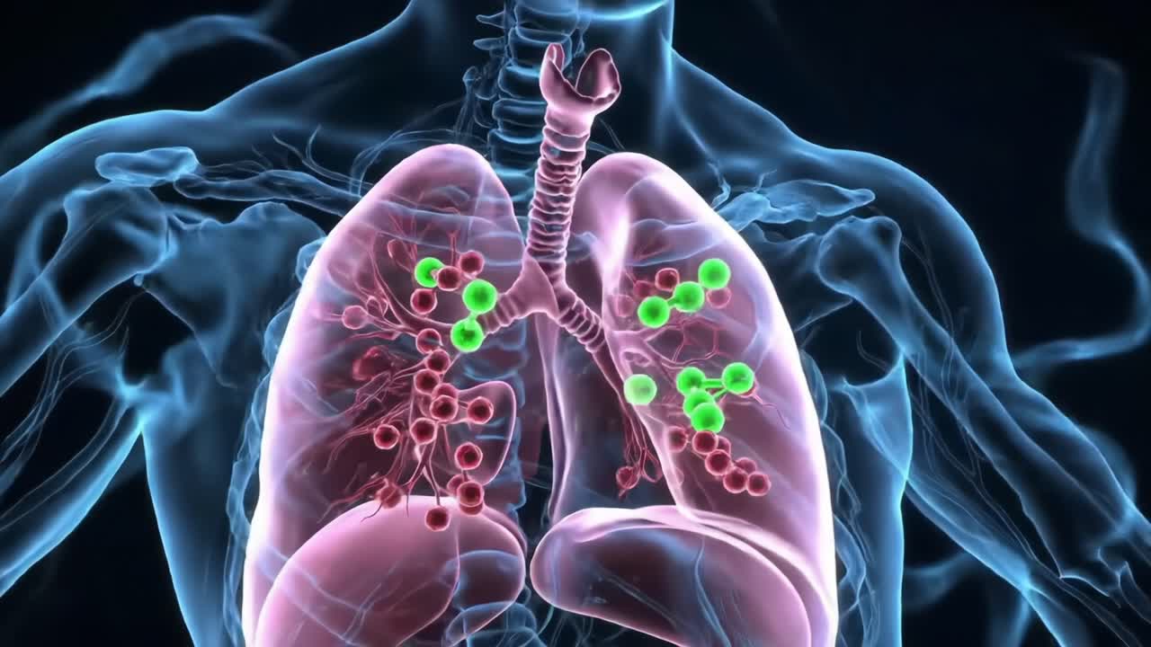 Detailed Visualization of Human Lungs Highlighting Respiratory Structures and Cellular Activity in an Anatomical Representation