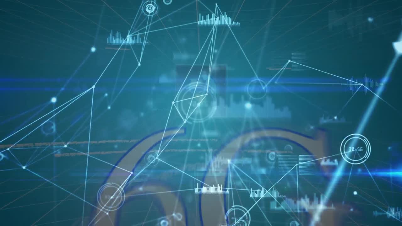 디지털 공간에서 연결 네트워크와 다양한 데이터의 애니메이션