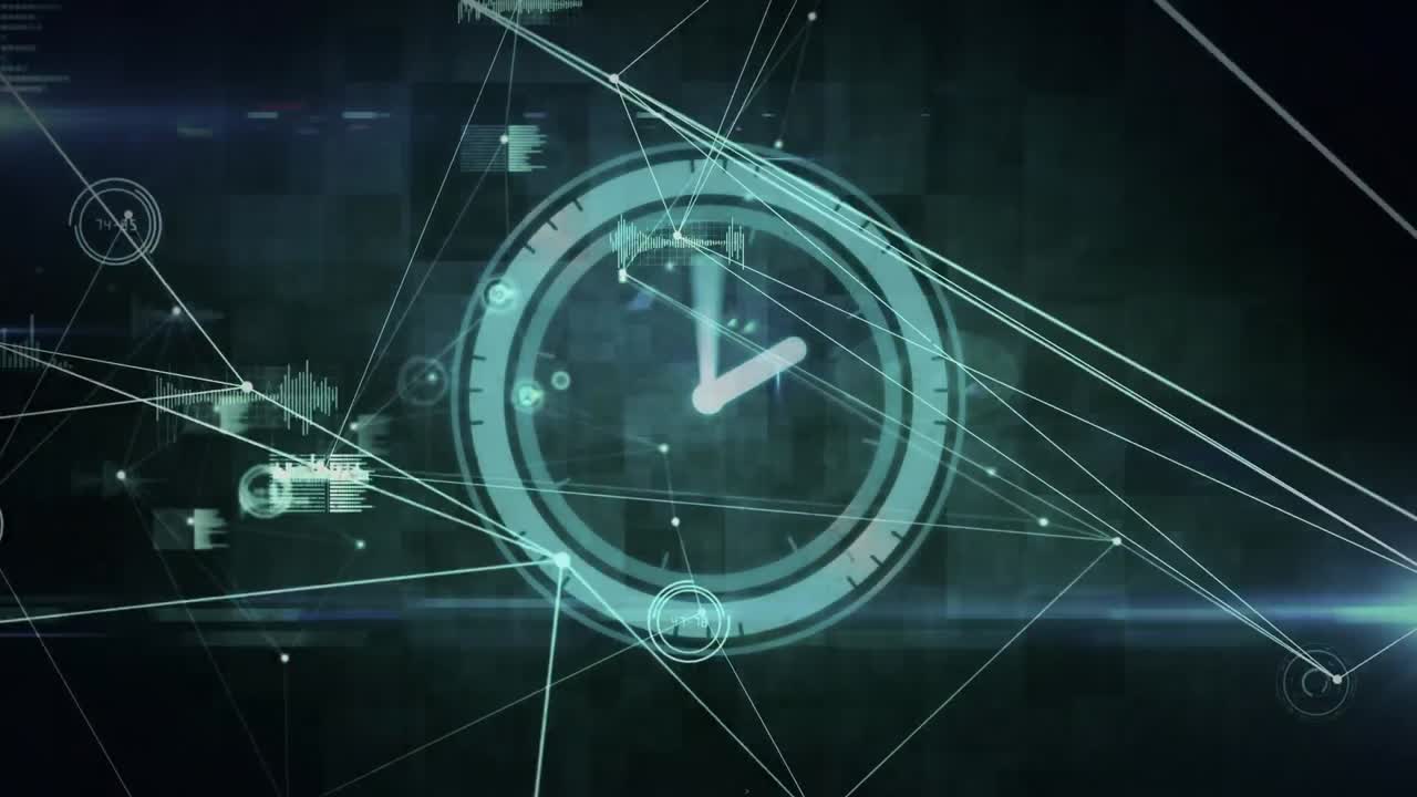 연결 네트워크를 통해 시계가 빠르게 움직이는 범위 스캐닝의 애니메이션