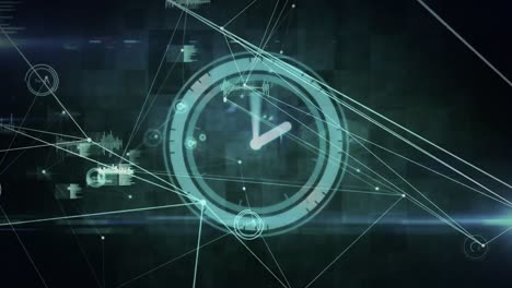 animación del escaneo del alcance con el reloj moviéndose rápidamente sobre la red de conexiones