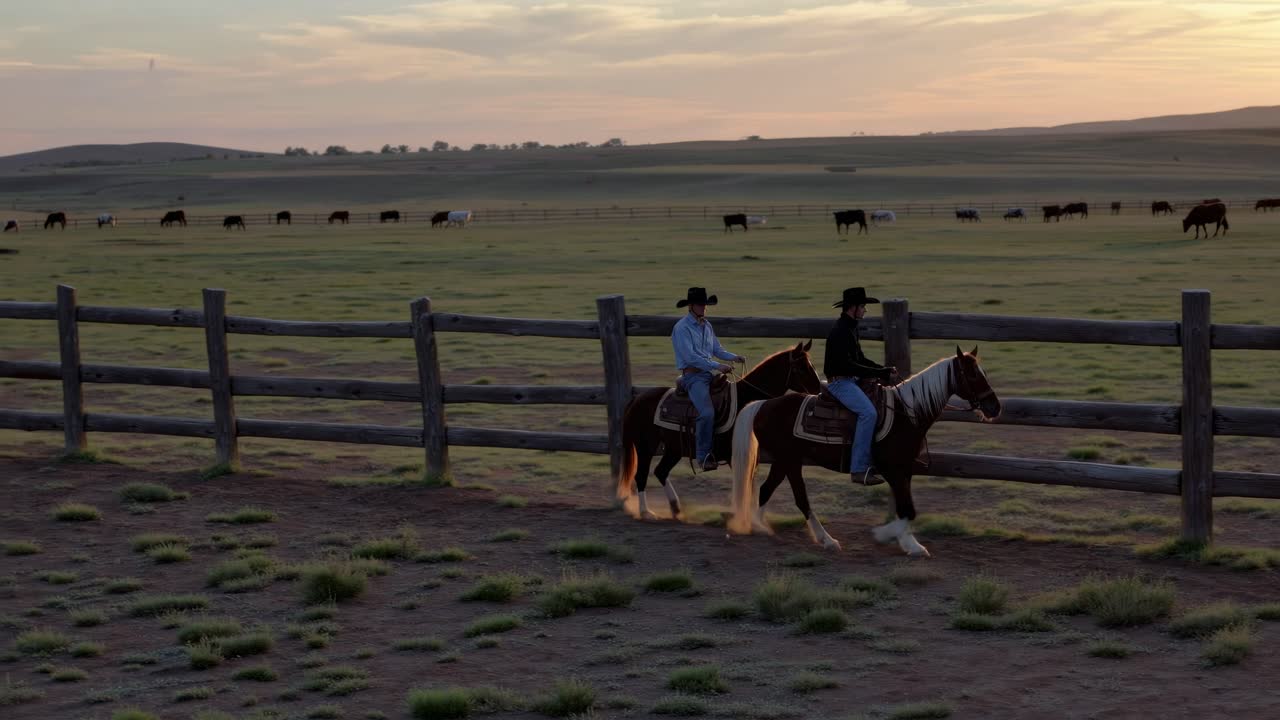 Cowboys Riding Horses at Sunrise