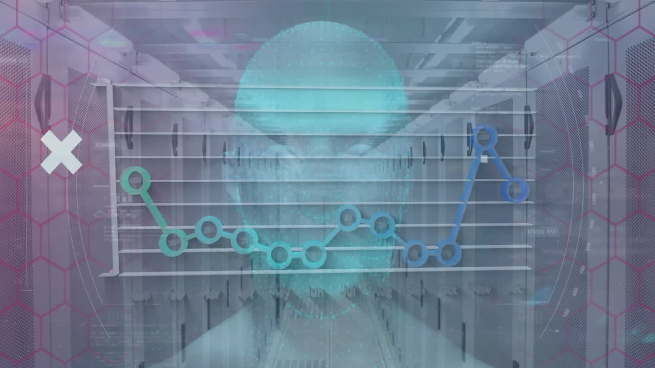 animación del procesamiento de datos digitales a través de servidores informáticos