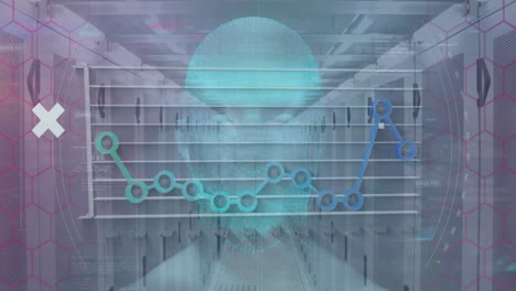 animación del procesamiento de datos digitales a través de servidores informáticos