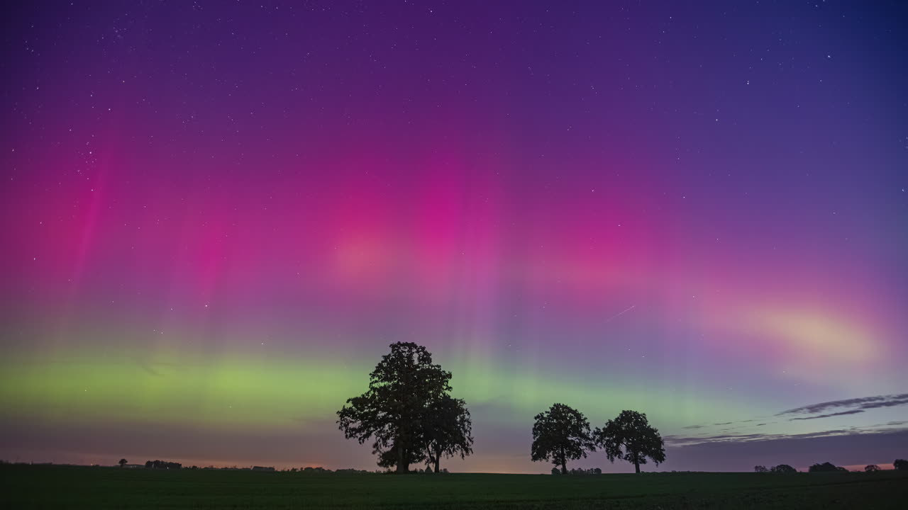 Stunning Northern Lights Illuminate the Night Sky with Vibrant Colors and Stars, timelapse