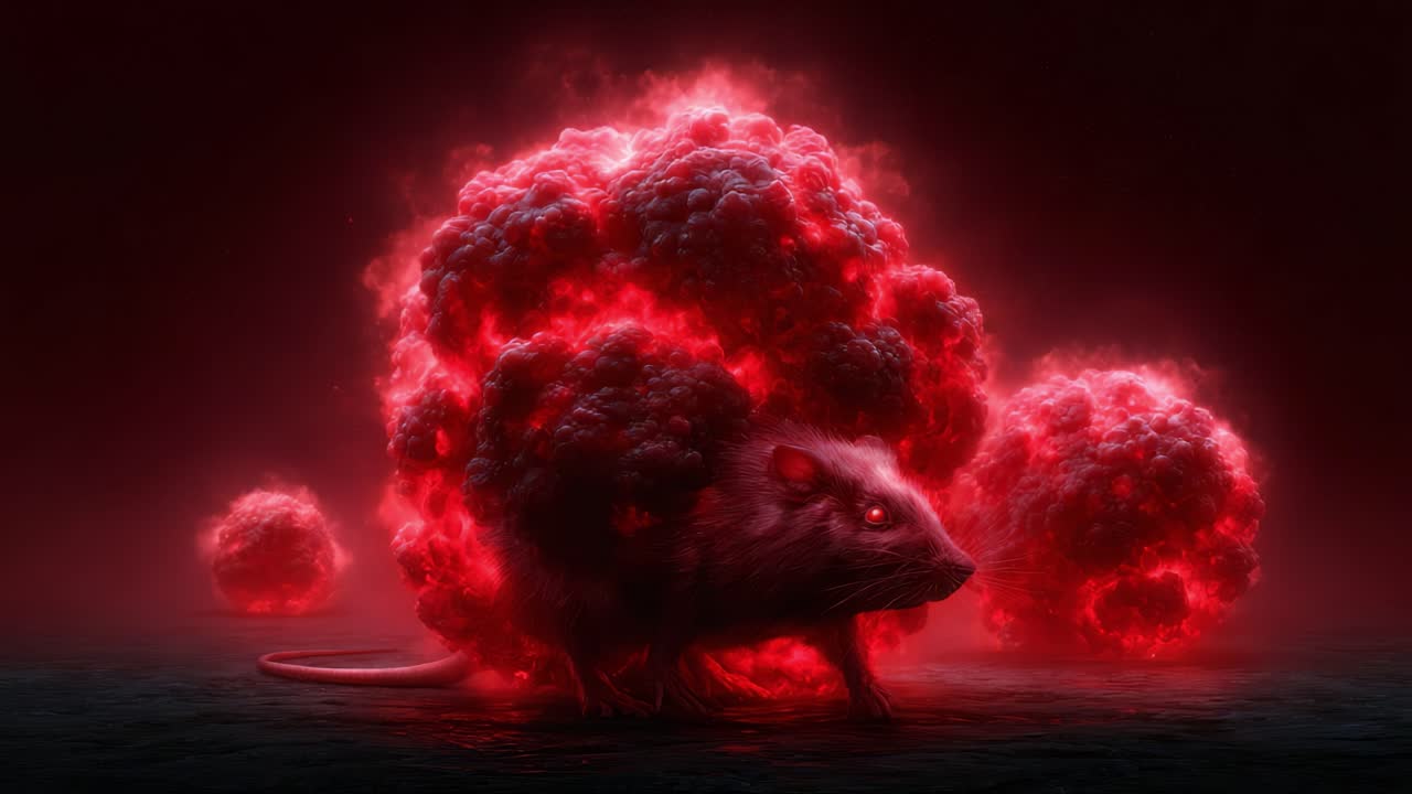 Una criatura mística emerge de una escena de otro mundo llena de orbes explosivos de color rojo vibrante y ardiente, creando una atmósfera dramática e intensa de fantasía e intriga.