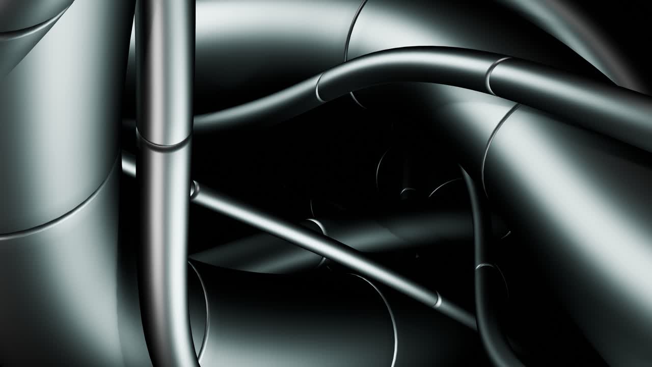 Abstract Metallic Pipes Intertwining in a Dark Industrial Background