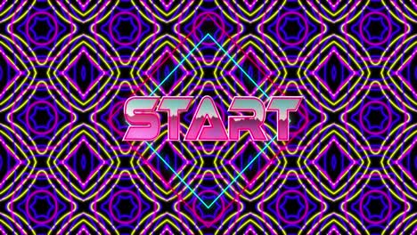animation of start text over shapes on black background