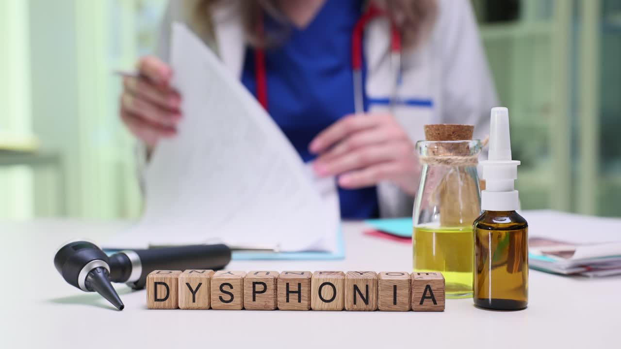 Medical concept of Dysphonia with doctor and supplies