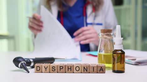 medical concept of dysphonia with doctor and supplies