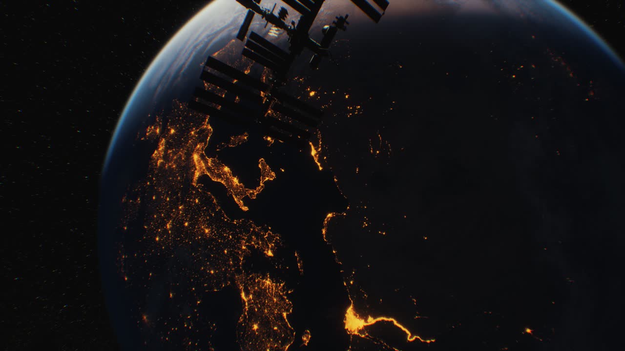 지구  ⁇ 도 위의 우주 공간에 있는 국제 우주 정거장