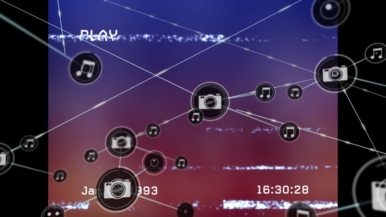 파란색 배경에 간섭에 대한 아이콘으로 연결 네트워크의 애니메이션