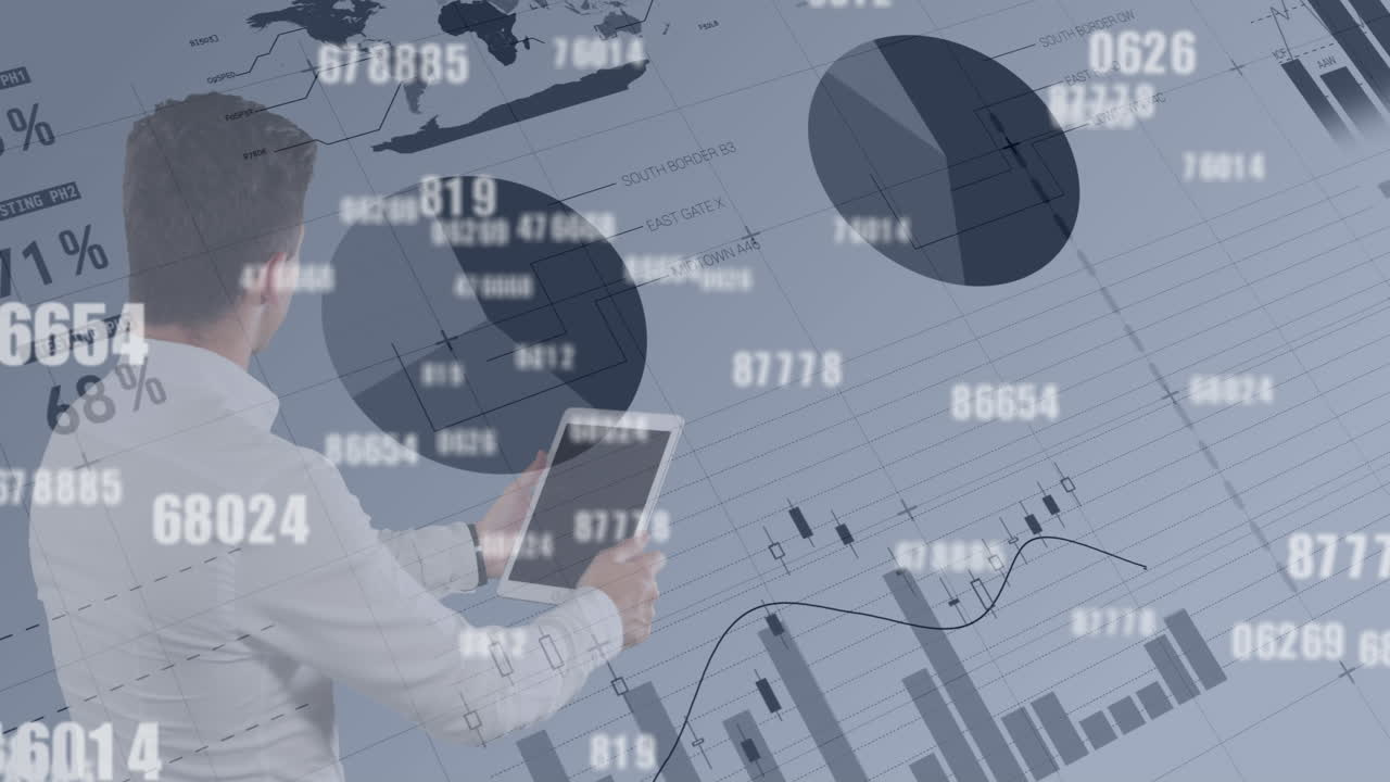 Multiple increasing numbers and statistical data processing against man using digital tablet